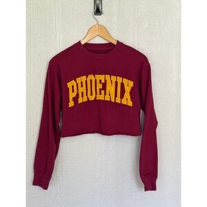 New York Popular Phoenix Cropped Sweatshirt Maroon Burgundy Yellow Small